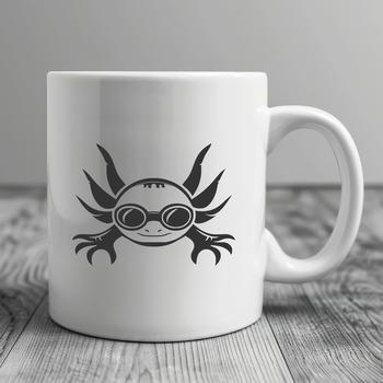 A stylized illustration of a smiling axolotl wearing sunglasses, depicted in simple lines and shapes.