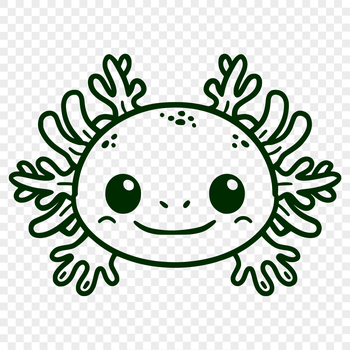 Simple line drawing of a Mexican axolotl's head, suitable for various design applications.