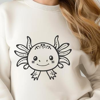 A digital illustration of a head-on view of an axolotl, a type of salamander, showcasing its distinctive features.