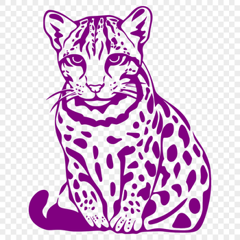 A full-body illustration of an ocelot in a sitting position.