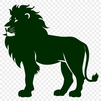 A standing lion with its full body visible, suitable as clip art for various designs.
