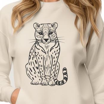 A full-body illustration of a sitting ocelot, suitable for vector art and graphic design projects.