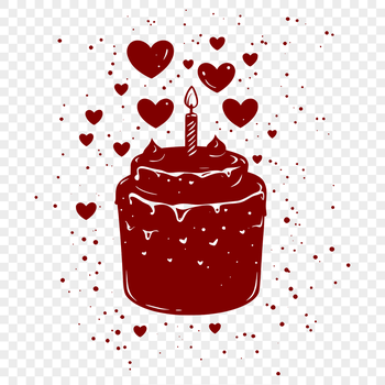A colorful birthday cake design featuring love hearts, perfect for parties and celebrations.