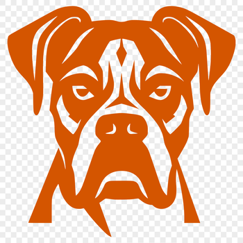 A stylized digital illustration of a Boxer dog's head.
