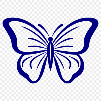 A simple line drawing of a cute butterfly in full body form.