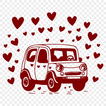 A colorful illustration of a vehicle with love hearts incorporated into its design.