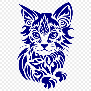 A sitting kitten with ornate collar and whiskers, suitable as vector clip art for designs, crafts, or digital illustrations.