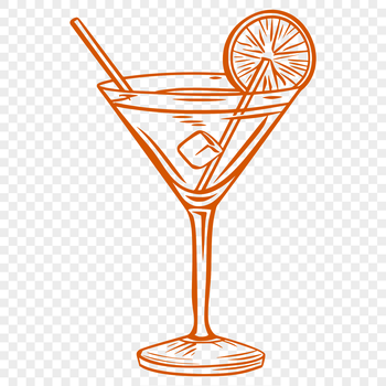 A glass containing a colorful cocktail with ice and garnishes, designed as vector art.