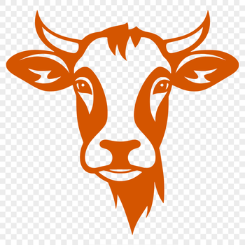 A cow's head with detailed features, suitable as a vector design element.