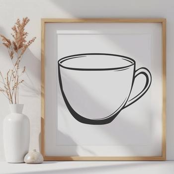 A simple line drawing of a coffee cup, designed for vector art.