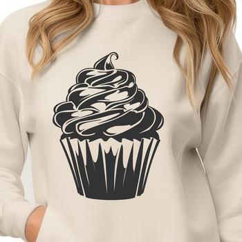 A decorative cupcake with frosting and sprinkles, suitable for vector art designs.