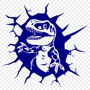 A prehistoric baby dinosaur breaking through a wall with force.