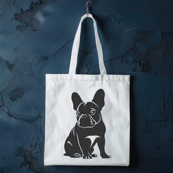 A detailed vector drawing of a seated French Bulldog with prominent facial features.