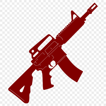 A detailed illustration of an assault-style rifle with various components labeled.