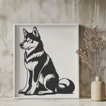 A high-quality digital illustration of a full-body Husky dog sitting on its haunches.