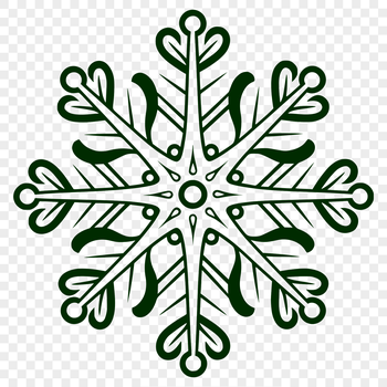 A stylized illustration of a delicate snowflake with intricate details.