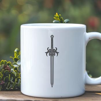 A vector graphic representation of a long-handled sword with curved blade and ornate hilt details.