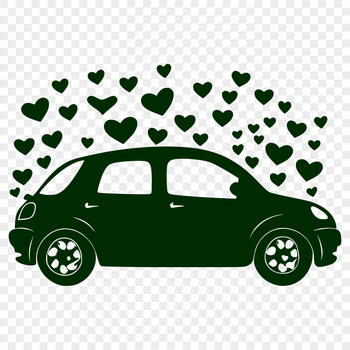 A stylized illustration of a vehicle with love hearts incorporated into the design.