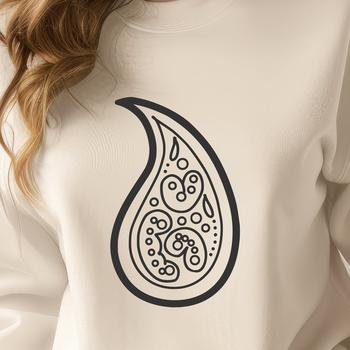 A detailed, ornate paisley shape for crafting and design projects.