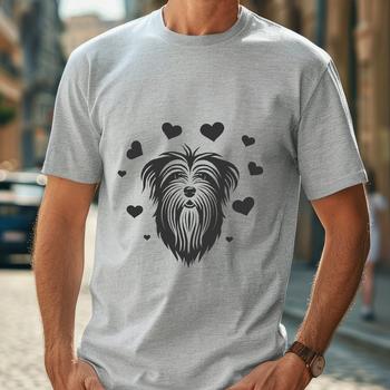 A small, white dog with a rounded head and heart-shaped design elements on its fur, ideal for vector designs.