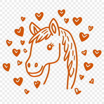 A stylized illustration of a horse with heart-shaped decorations, suitable for vector design and cutting machine projects.