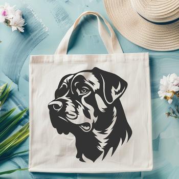 Vector graphic design of a pet rottweiler dog's portrait.