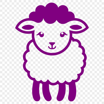 A simple line drawing of a sheep in its entirety.