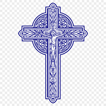 A detailed illustration of a crucified Christ figure on a cross, suitable for various design applications.