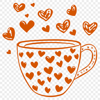 A stylized cup design featuring love hearts, ideal for crafting and digital use.