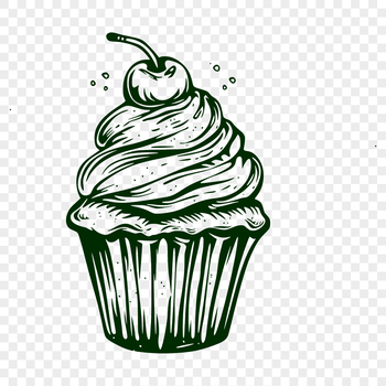 A digitally designed illustration of a single serving-sized cupcake with frosting on top.