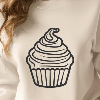 A digital illustration of a single cupcake on a white background, designed for cutting and crafting.