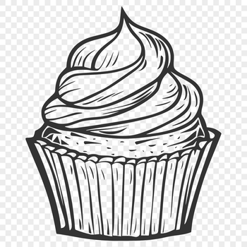 A colorful illustration of a single serving-sized cupcake with decorative frosting.