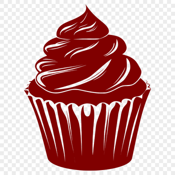 A 2D illustration of a cupcake with frosting and decorations.