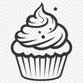Illustration of a single serving-sized cupcake with frosting and decorations in a minimalist style.