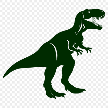 A vector graphic representation of a T Rex dinosaur silhouette against a plain background.