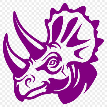 A detailed illustration of a triceratops' head with distinctive frill and horns.