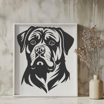 A vector illustration of a Rottweiler's head, suitable for various digital designs.