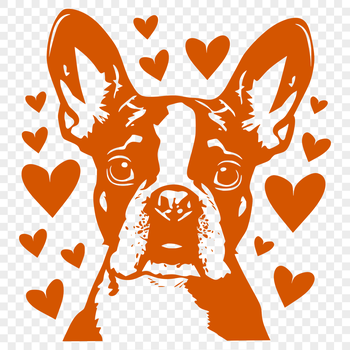 A cartoon dog with love hearts on its head, suitable for vector art or clipart projects.