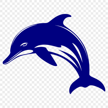 A stylized illustration of a dolphin's full body in the water.