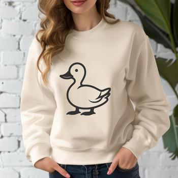 A simple line drawing of a cute duck in full body form.