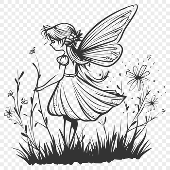 A colorful illustration of a mythical fairy standing full-body in a floral setting.