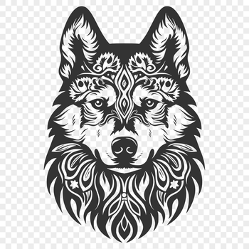 A detailed illustration of a husky dog's head with intricate features.