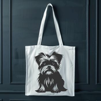 Illustrative full-body portrait of a small dog breed known as a Morkie, suitable for digital design projects.