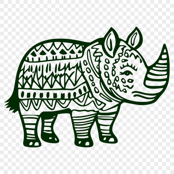 A large rhino with thick gray skin standing in a grassland environment.
