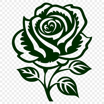 A detailed illustration of a single long-stemmed rose in bloom.