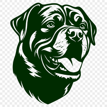 Illustrated vector graphic of a Rottweiler dog's head with detailed features.