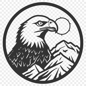 A detailed illustration of a bird's head, specifically an eagle's face with sharp features.