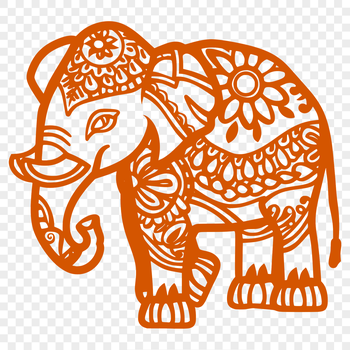 An illustration of a standing full-body elephant with intricate details.