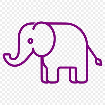 A simple line drawing of a standing elephant in profile.