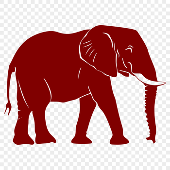 An illustration of a full-body standing elephant with African-inspired patterns.
